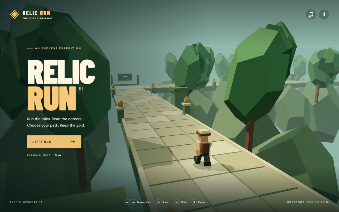 Relic Run jungle ruins, stone path and runner on the start screen